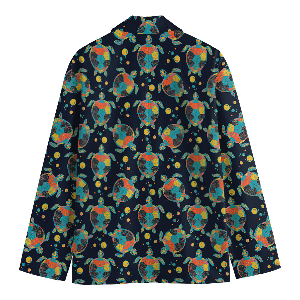 Retro Sea Turtle Pattern Print Men's Cotton Blazer