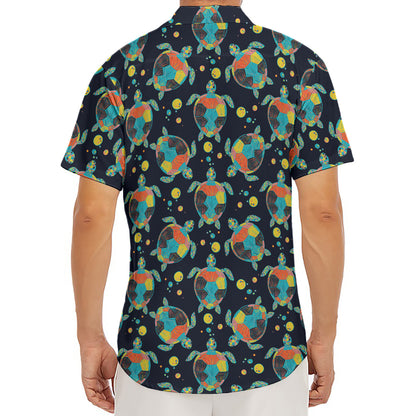 Retro Sea Turtle Pattern Print Men's Deep V-Neck Shirt