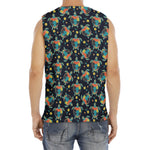 Retro Sea Turtle Pattern Print Men's Fitness Tank Top