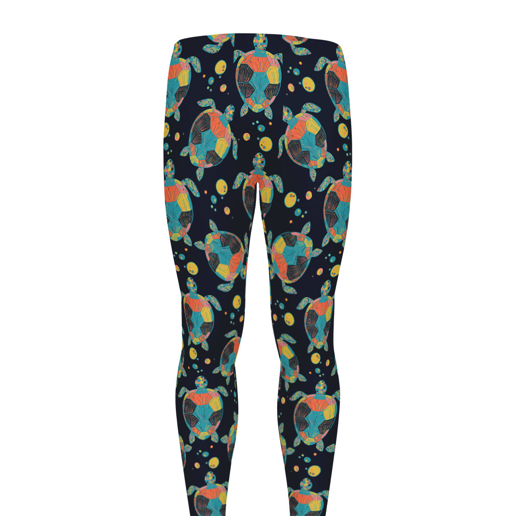 Retro Sea Turtle Pattern Print Men's leggings