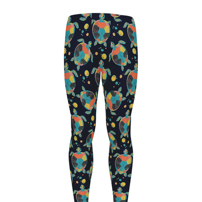 Retro Sea Turtle Pattern Print Men's leggings