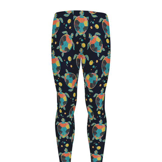 Retro Sea Turtle Pattern Print Men's leggings