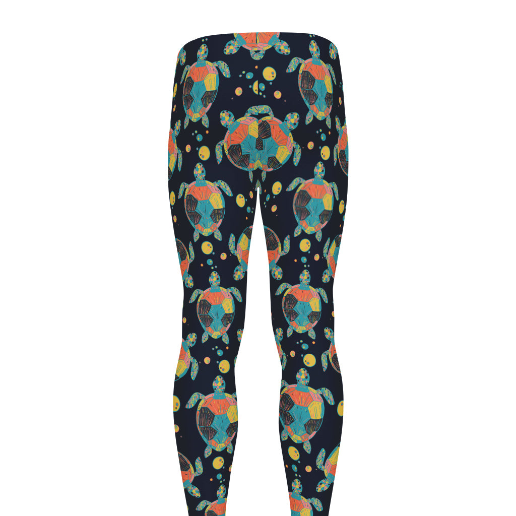 Retro Sea Turtle Pattern Print Men's leggings