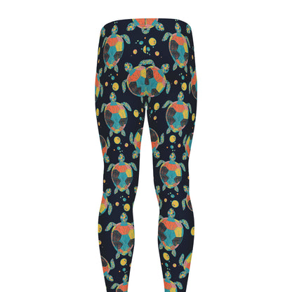 Retro Sea Turtle Pattern Print Men's leggings