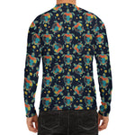 Retro Sea Turtle Pattern Print Men's Long Sleeve Rash Guard