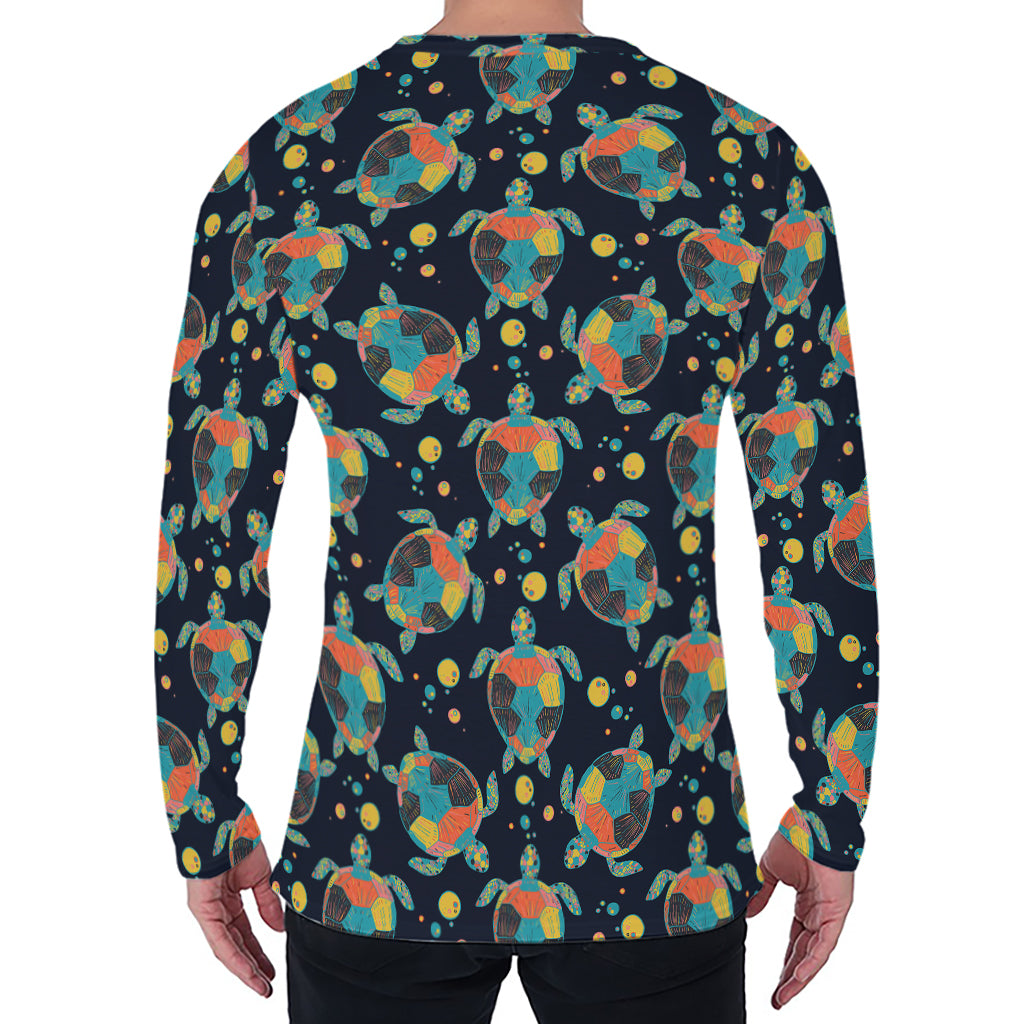 Retro Sea Turtle Pattern Print Men's Long Sleeve T-Shirt