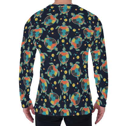 Retro Sea Turtle Pattern Print Men's Long Sleeve T-Shirt