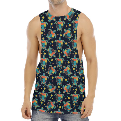 Retro Sea Turtle Pattern Print Men's Muscle Tank Top