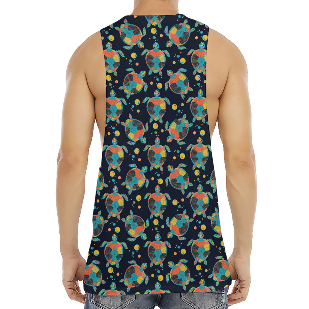 Retro Sea Turtle Pattern Print Men's Muscle Tank Top