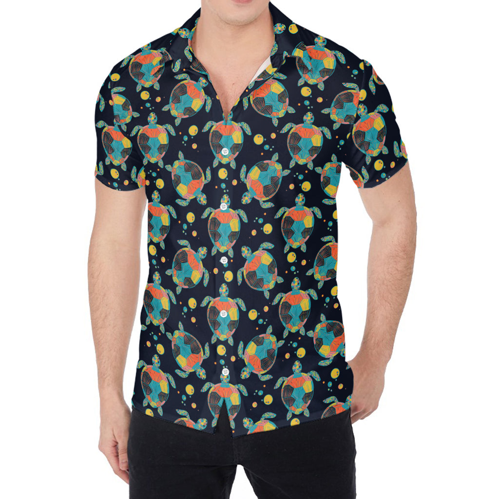 Retro Sea Turtle Pattern Print Men's Shirt