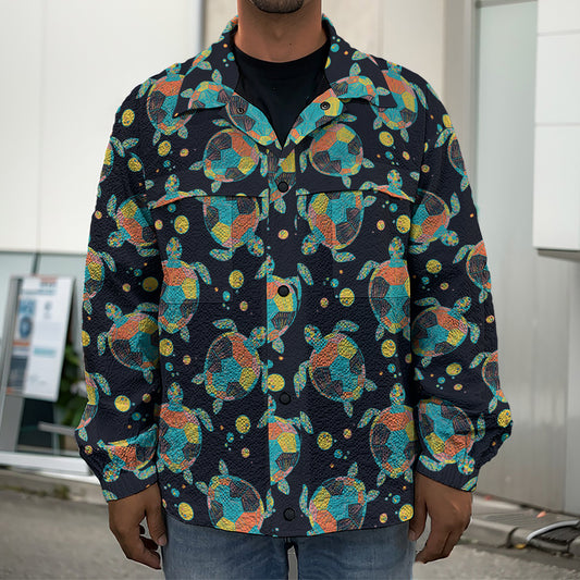Retro Sea Turtle Pattern Print Men's Shirt Jacket