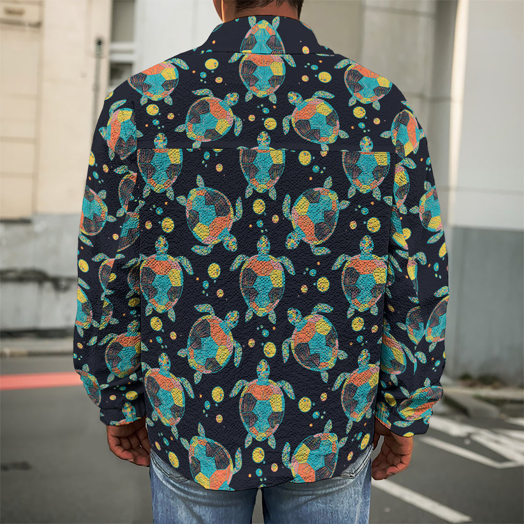 Retro Sea Turtle Pattern Print Men's Shirt Jacket