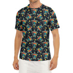 Retro Sea Turtle Pattern Print Men's Short Sleeve Rash Guard