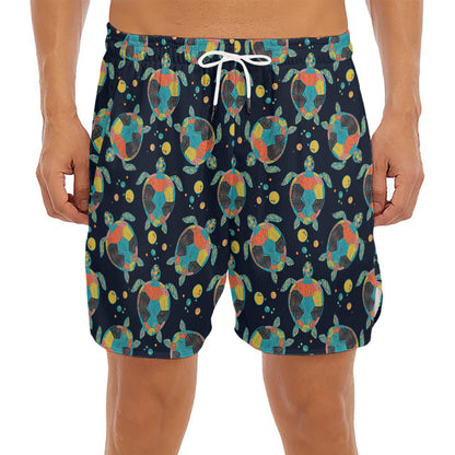 Retro Sea Turtle Pattern Print Men's Split Running Shorts