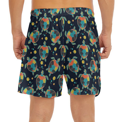 Retro Sea Turtle Pattern Print Men's Split Running Shorts