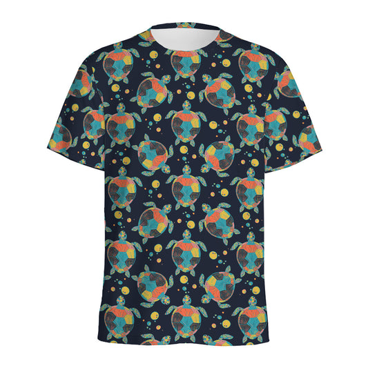 Retro Sea Turtle Pattern Print Men's Sports T-Shirt