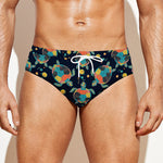 Retro Sea Turtle Pattern Print Men's Swim Briefs