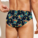 Retro Sea Turtle Pattern Print Men's Swim Briefs