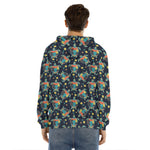 Retro Sea Turtle Pattern Print Men's Velvet Pullover Hoodie