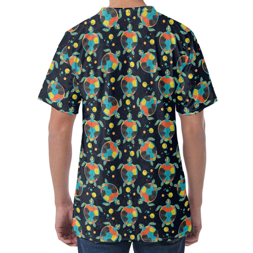 Retro Sea Turtle Pattern Print Men's Velvet T-Shirt