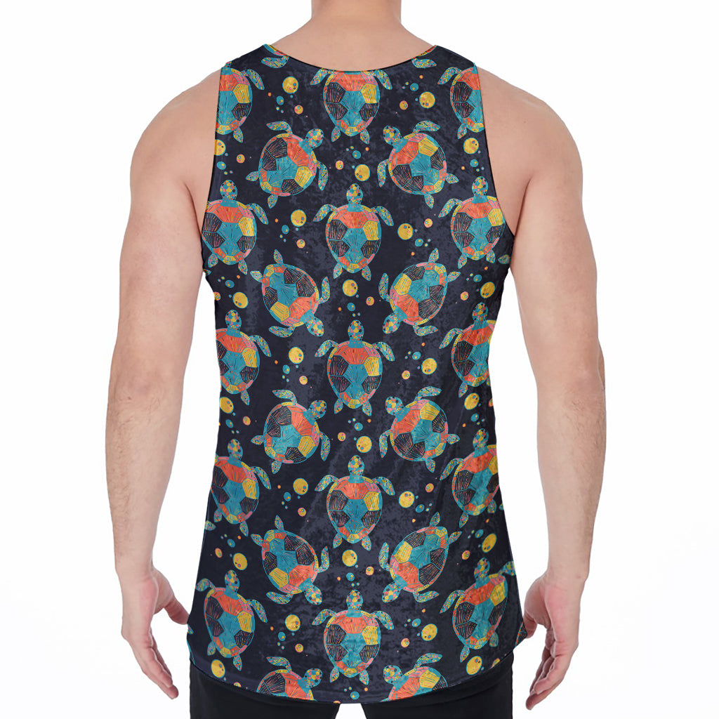 Retro Sea Turtle Pattern Print Men's Velvet Tank Top