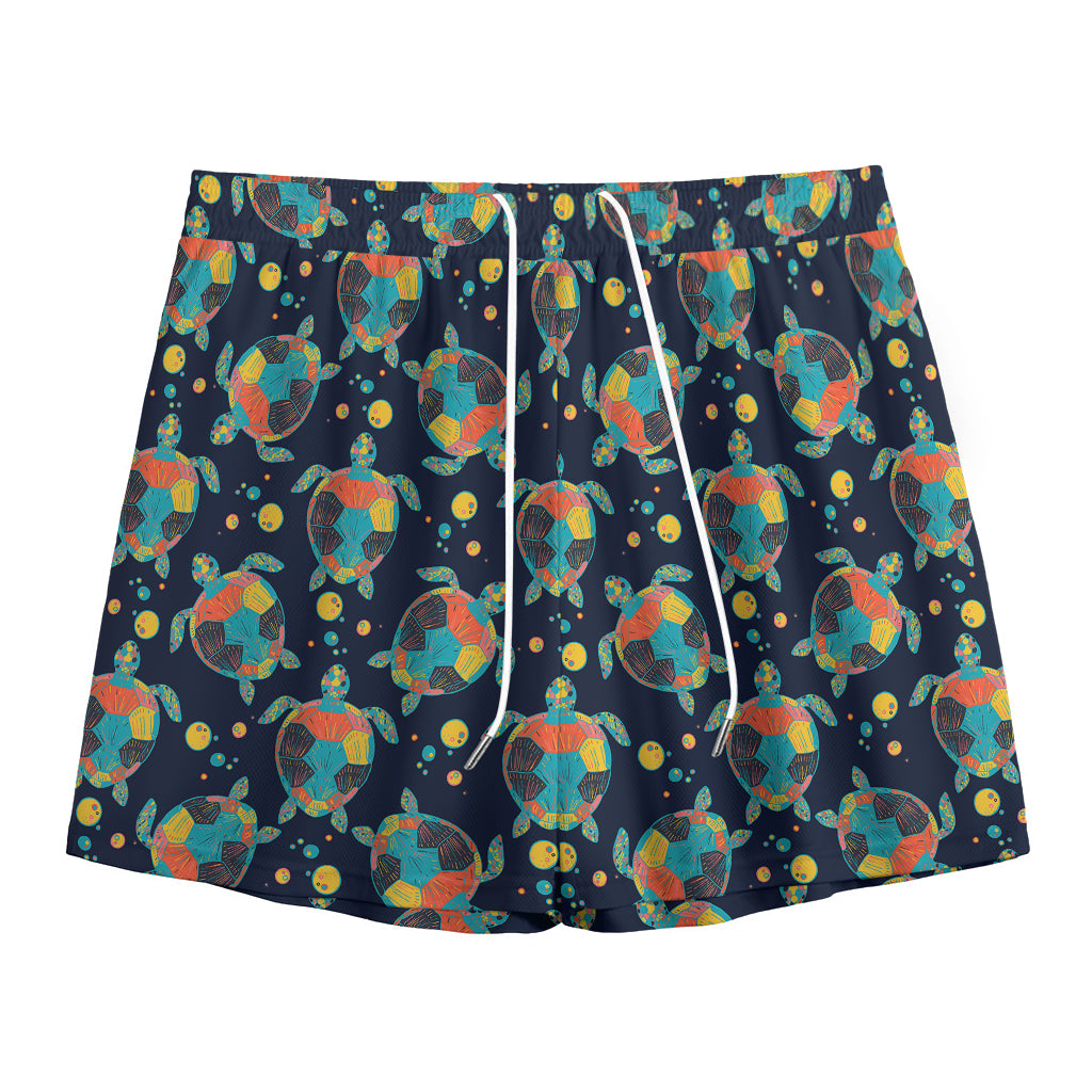 Retro Sea Turtle Pattern Print Mesh Shorts