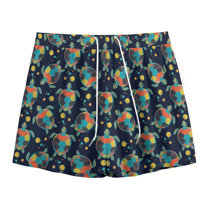 Retro Sea Turtle Pattern Print Mesh Shorts