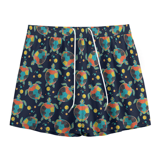 Retro Sea Turtle Pattern Print Mesh Shorts