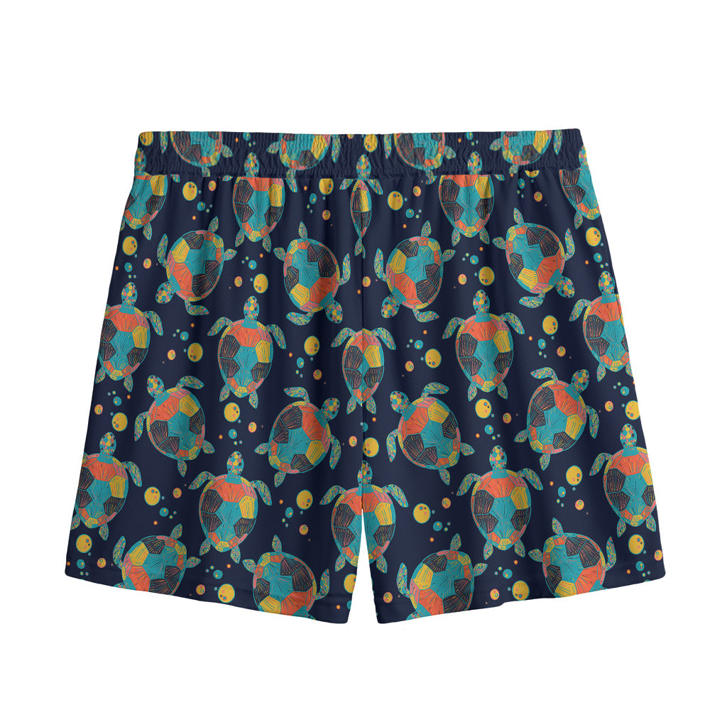 Retro Sea Turtle Pattern Print Mesh Shorts