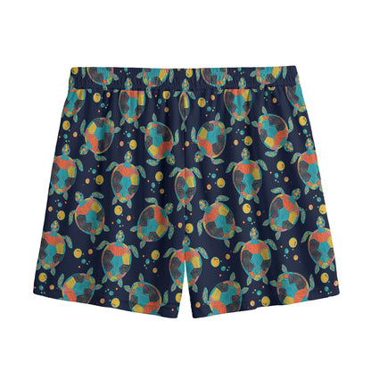 Retro Sea Turtle Pattern Print Mesh Shorts