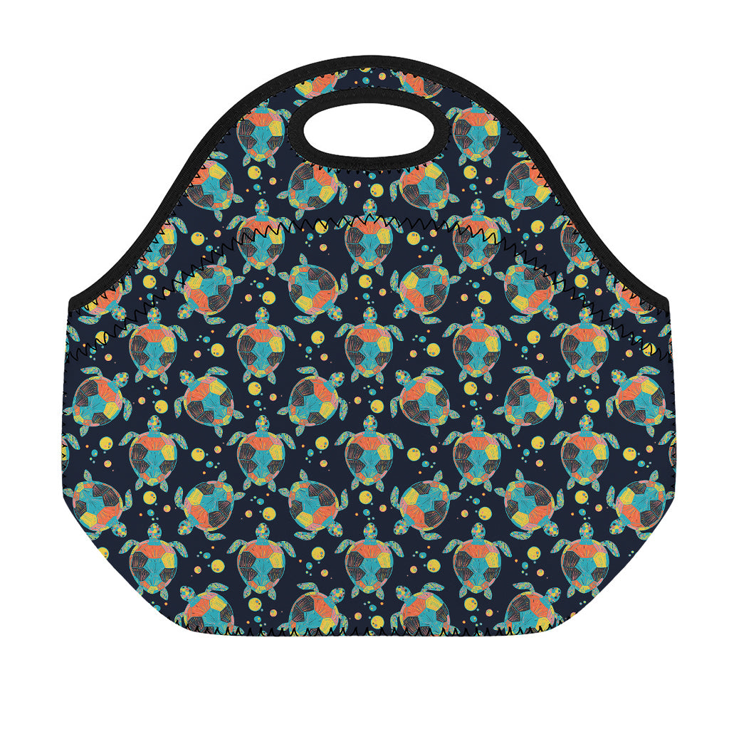 Retro Sea Turtle Pattern Print Neoprene Lunch Bag