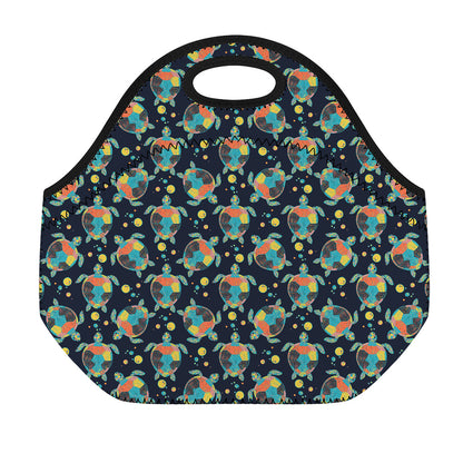 Retro Sea Turtle Pattern Print Neoprene Lunch Bag