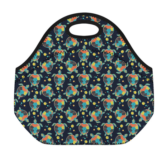 Retro Sea Turtle Pattern Print Neoprene Lunch Bag