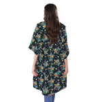 Retro Sea Turtle Pattern Print Open Front Beach Cover Up