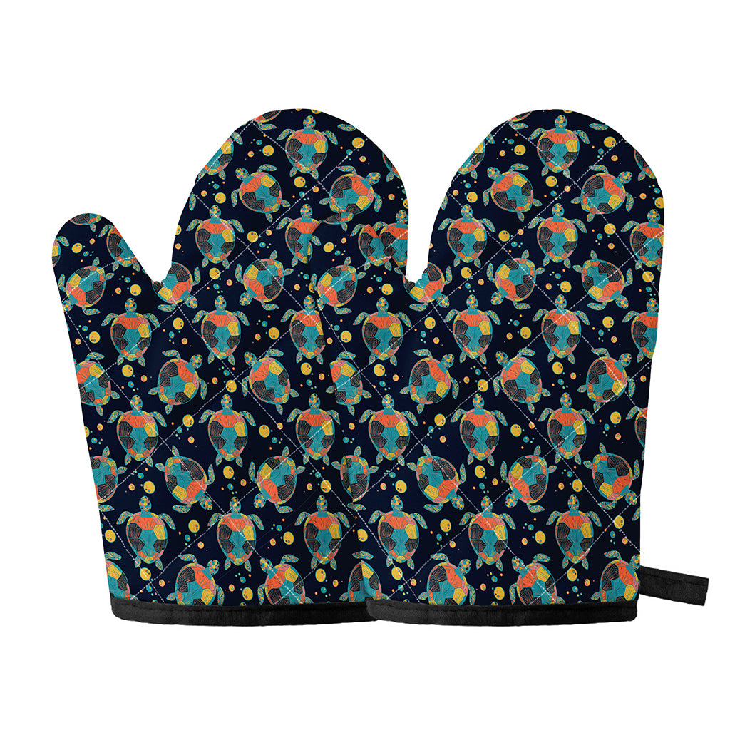Retro Sea Turtle Pattern Print Oven Mitts