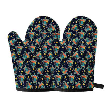 Retro Sea Turtle Pattern Print Oven Mitts