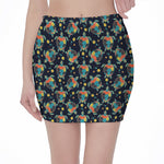 Retro Sea Turtle Pattern Print Pencil Mini Skirt