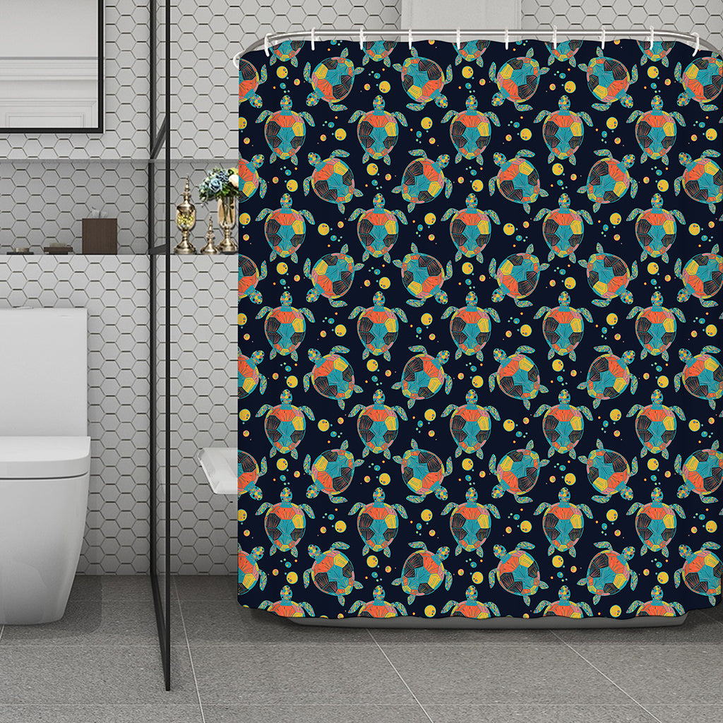 Retro Sea Turtle Pattern Print Polyester Shower Curtain