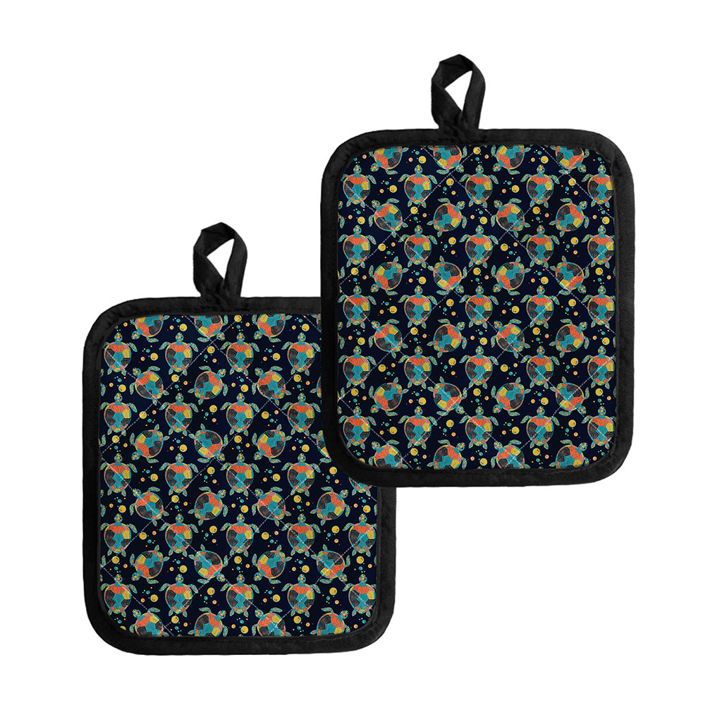 Retro Sea Turtle Pattern Print Pot Holders