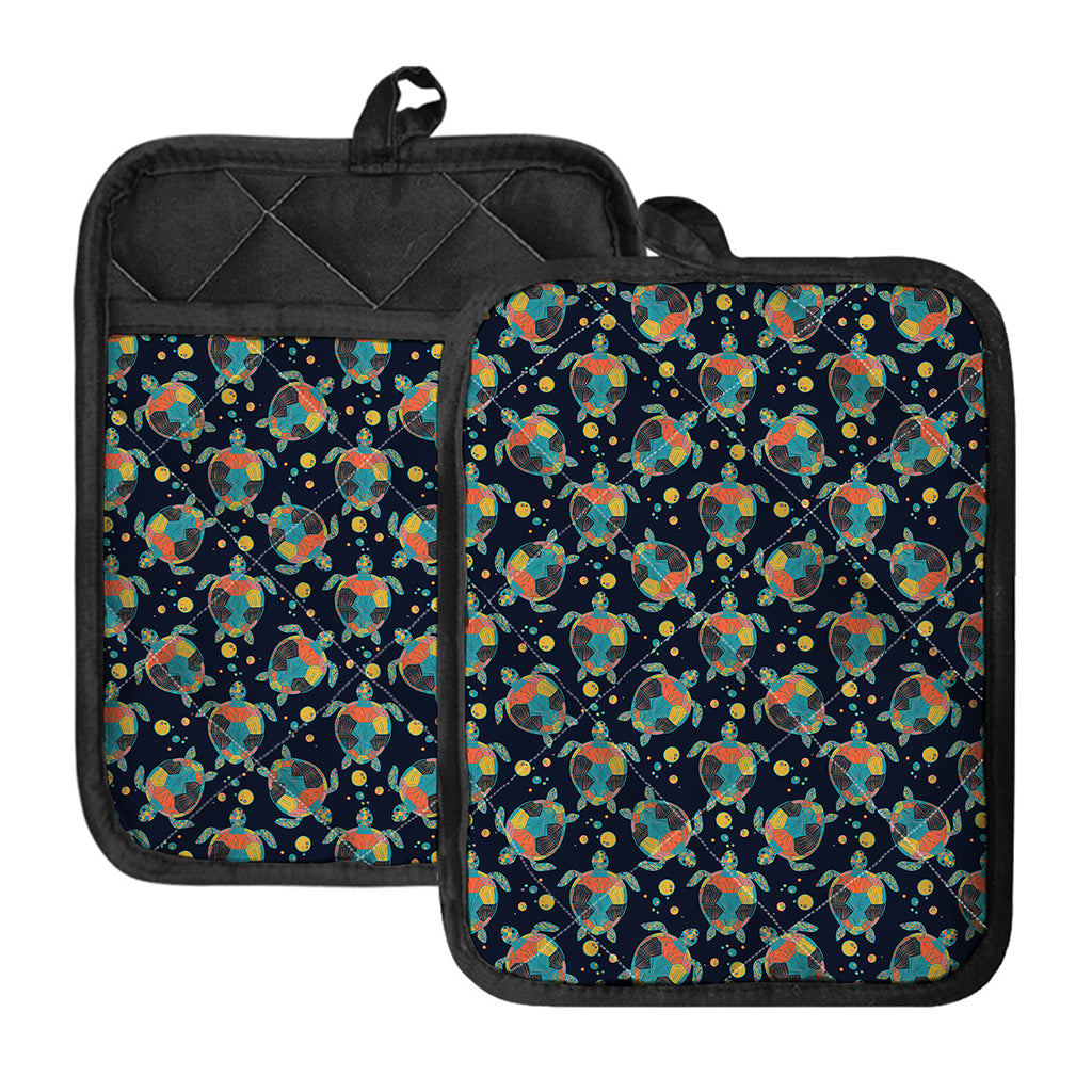 Retro Sea Turtle Pattern Print Pot Holders With Pocket