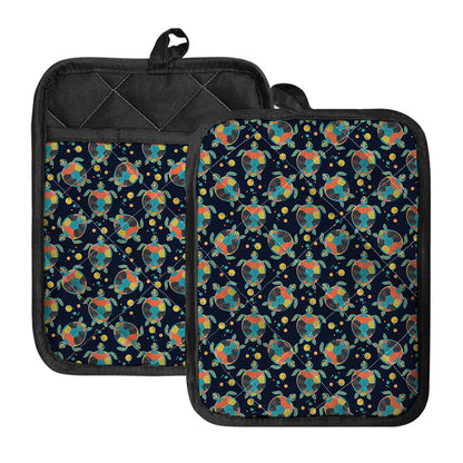 Retro Sea Turtle Pattern Print Pot Holders With Pocket