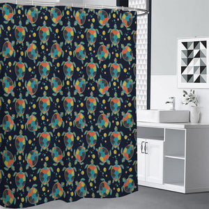 Retro Sea Turtle Pattern Print Premium Shower Curtain