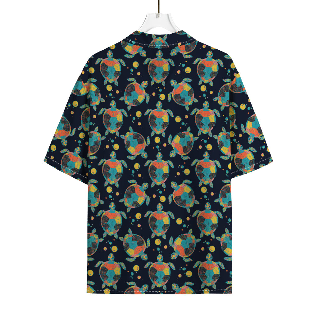 Retro Sea Turtle Pattern Print Rayon Hawaiian Shirt
