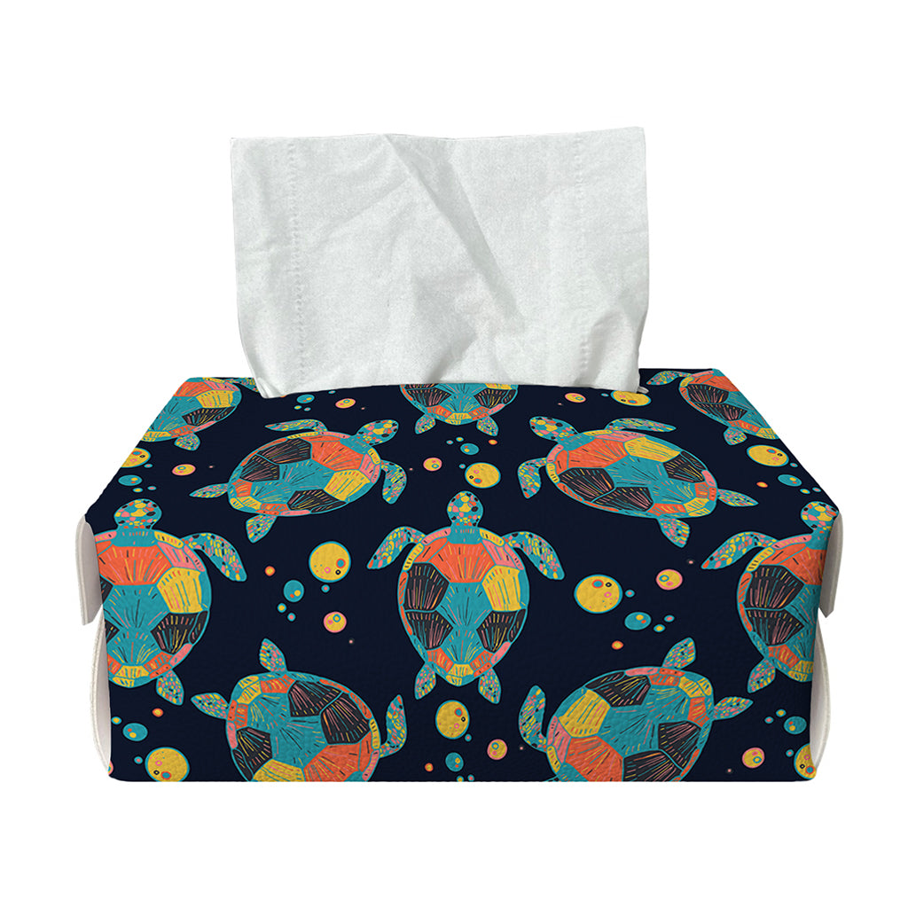 Retro Sea Turtle Pattern Print Rectangle Tissue Box Cover