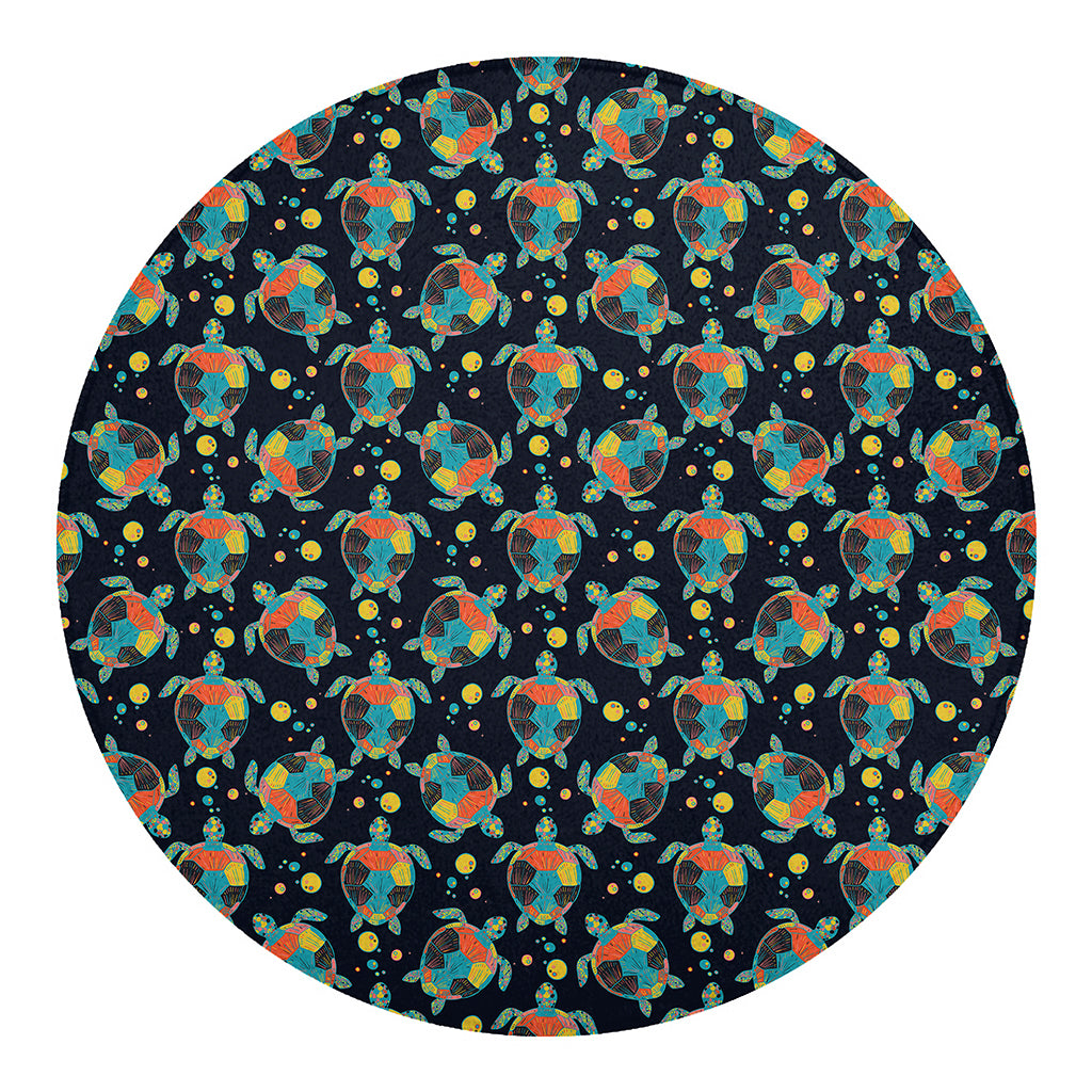 Retro Sea Turtle Pattern Print Round Blanket