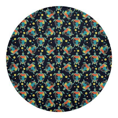 Retro Sea Turtle Pattern Print Round Blanket