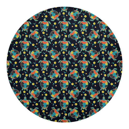 Retro Sea Turtle Pattern Print Round Blanket