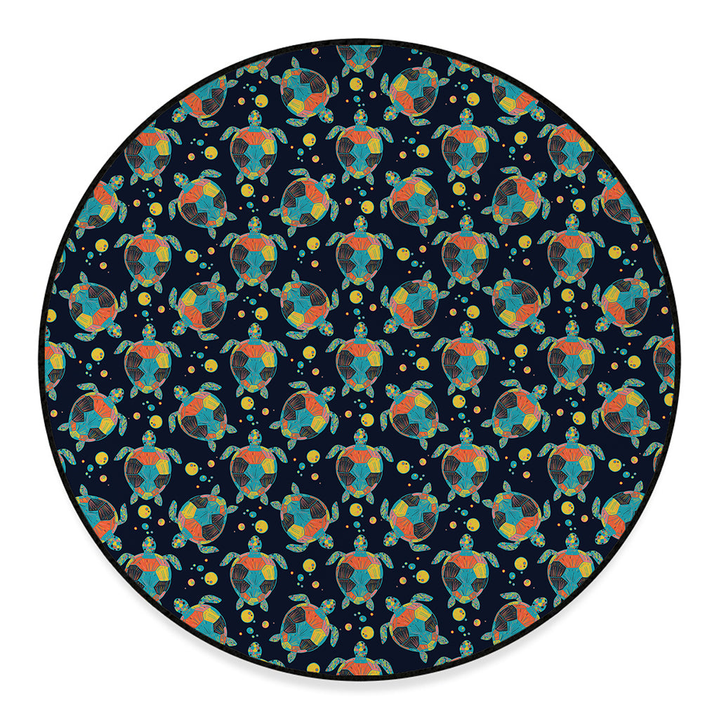 Retro Sea Turtle Pattern Print Round Floor Mat