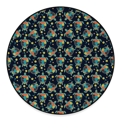 Retro Sea Turtle Pattern Print Round Floor Mat