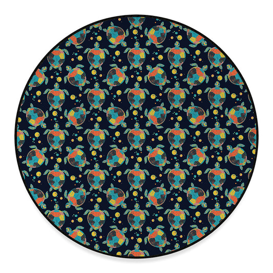 Retro Sea Turtle Pattern Print Round Floor Mat
